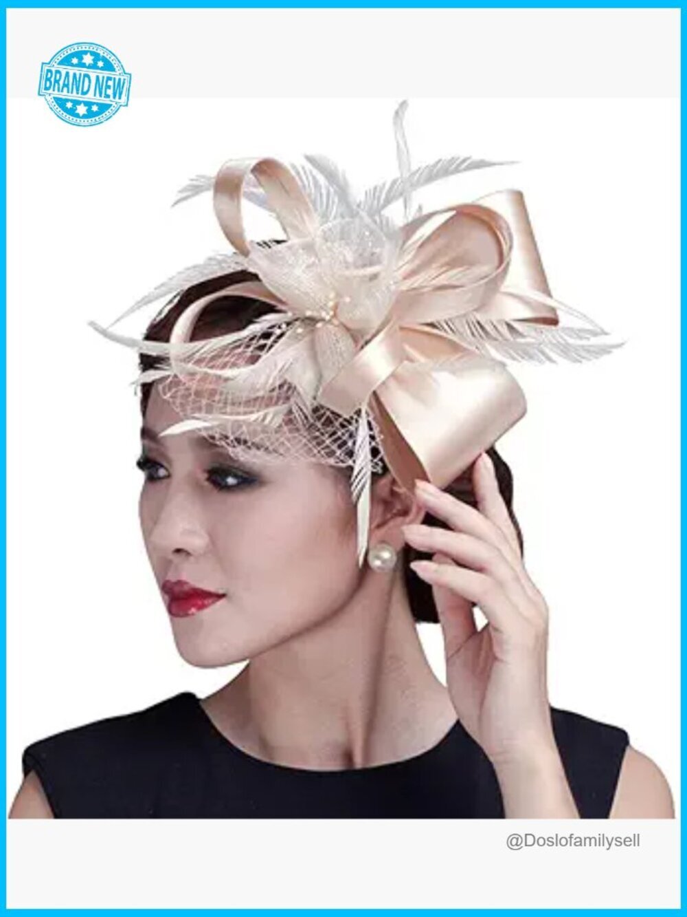 Fascinator Derby Hat with Veil Feather Hair Clip Handmade Adjustable
